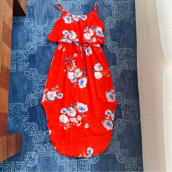 ❤️ YIDARTON BOHO RED MULTI FLORAL SLIT MIDI DRESS! - Picture 6 of 13